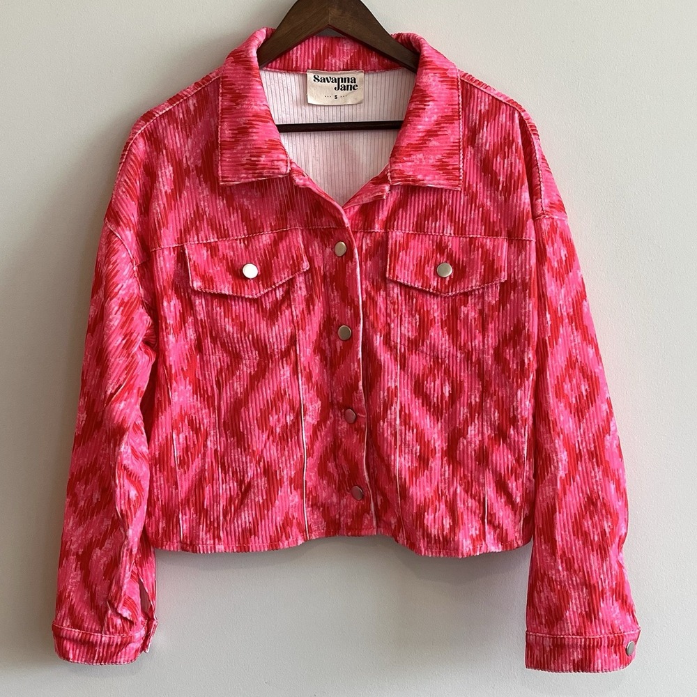 Savanna Jane Jacket Women's Small Pink Crystal Fringe Corduroy Rodeo Argyle